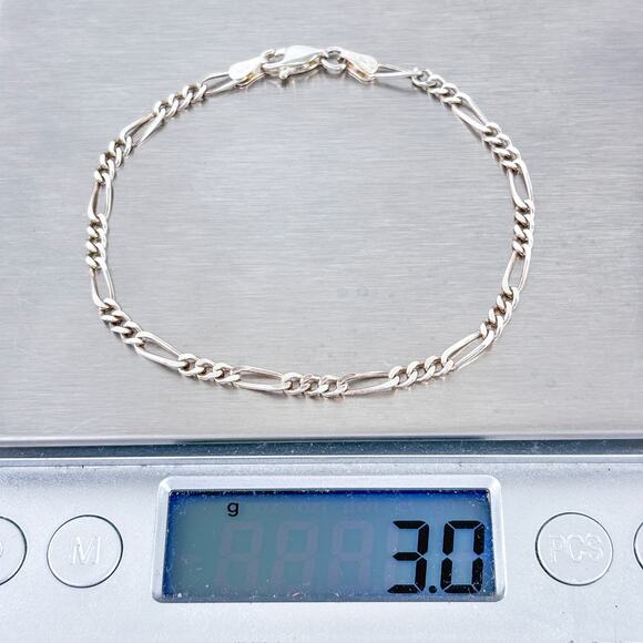Italian Figaro Chain Bracelet | Classic Flat Link | Sterling Silver 925 | 7" - Picture 6 of 6